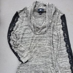 IZ Byer Gray Lace Long Sleeve Shirt